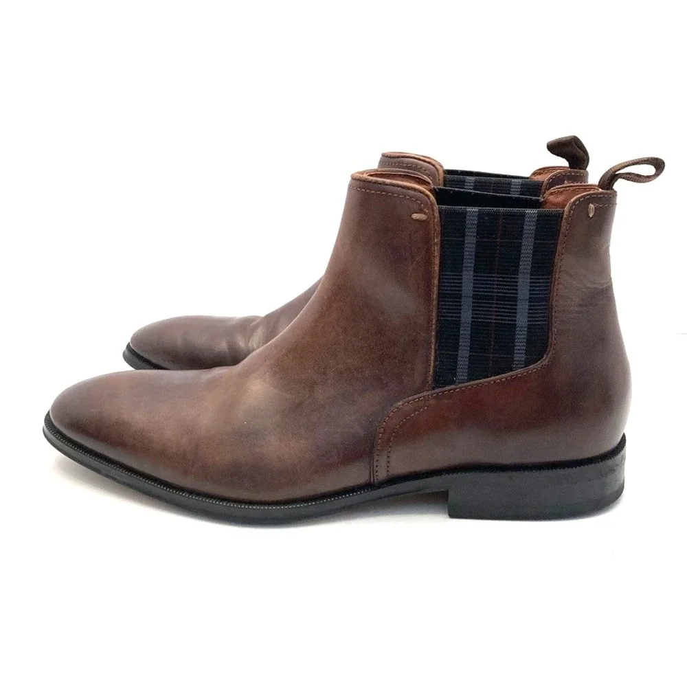Florsheim Brown Leather Belfast Chelsea Boots Mens 7 M Plain Toe Plaid Gore